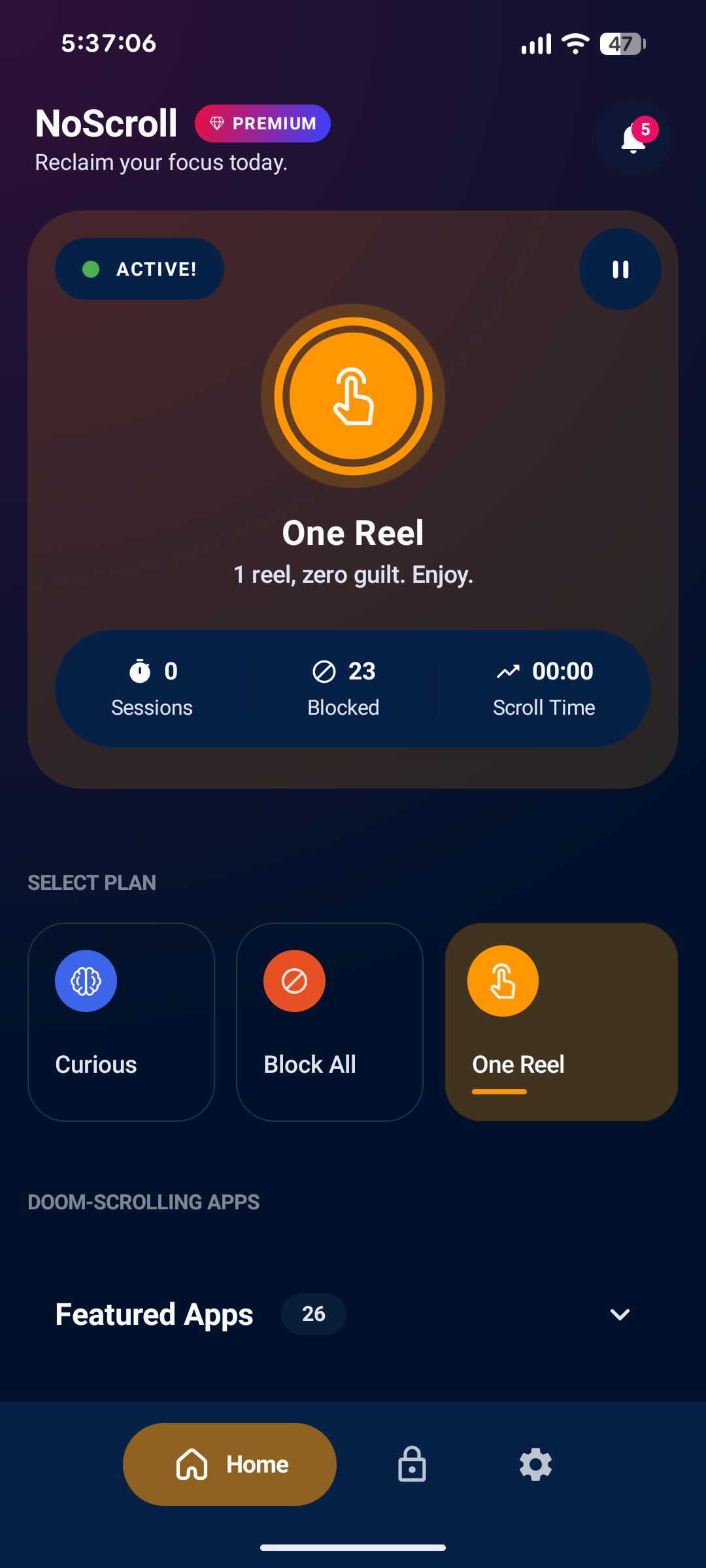 NoScroll App Mockup